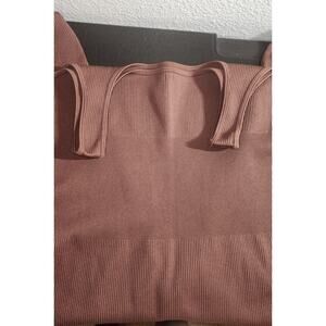 Ribbed Jumpsuit Brown Athletic Yoga Bodysuit Sz L NWOT
